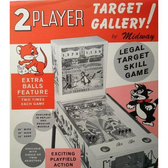 Target Gallery Baseball Pinball Machine Promo Art Original 1962 Pitch And Bat - Picture 1 of 4